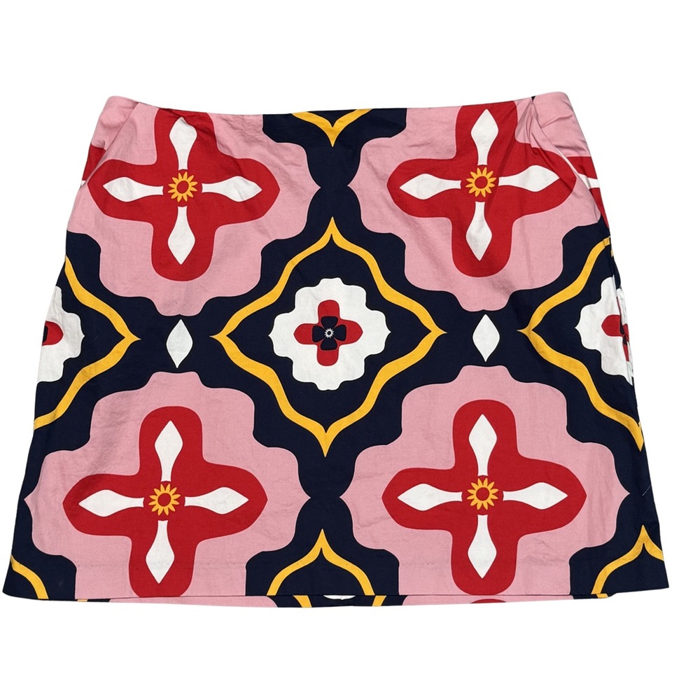 Boden Pink Red Navy and golden yellow Geometric Mini Skirt EUC